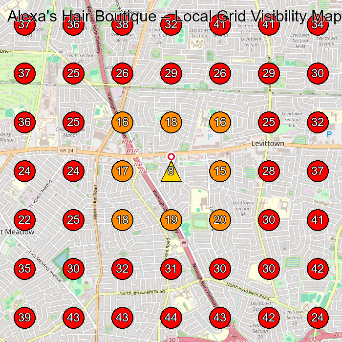 Alexa's Hair Boutique GeoGrid visibility map for Beauty Salon in East Meadow